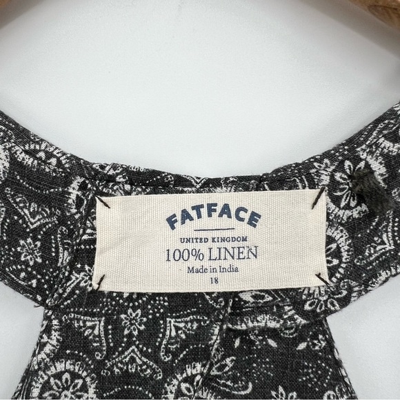 FAT FACE Lola Linear Batik 100% Linen Print Midi Dress Black UK 18 US 14 NEW - Picture 7 of 13